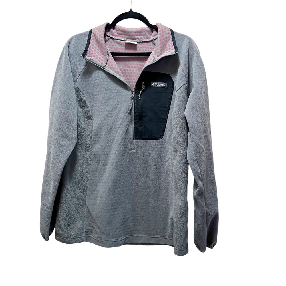 Columbia Gray Fleece Quarter Zip Sweater Comfy Sweatshirt Pullover Size XL